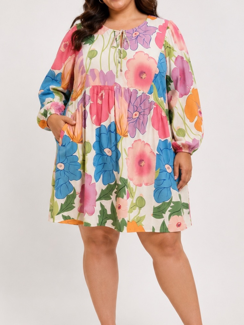 Entro Floral Long Sleeve Babydoll Dress Size 2X